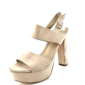 Steve Madden Lenore Bone Suede Ankle Strap Platform Sandals